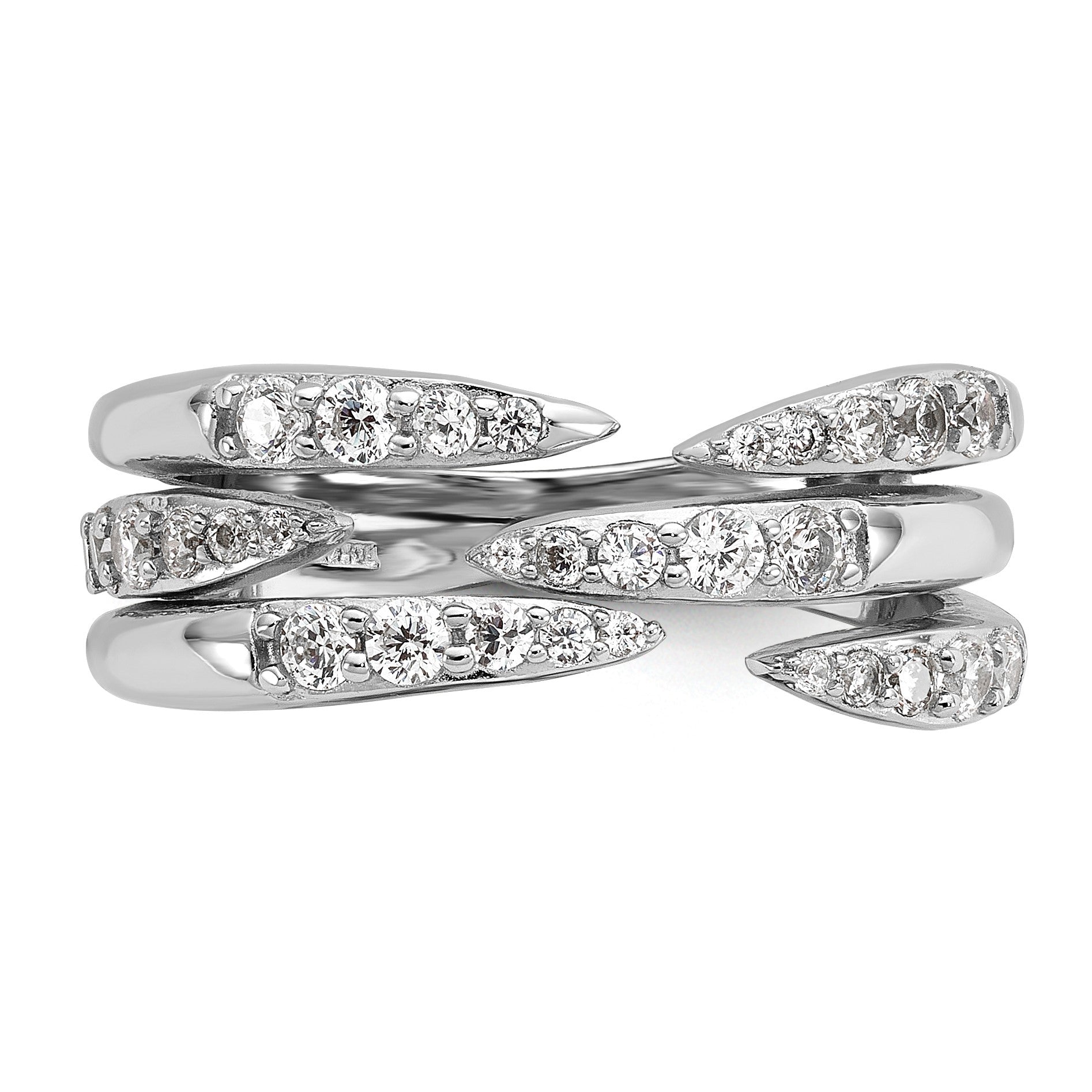 Sterling Silver Rhodium-plated CZ Polished Multi-Row Size 6 Ring