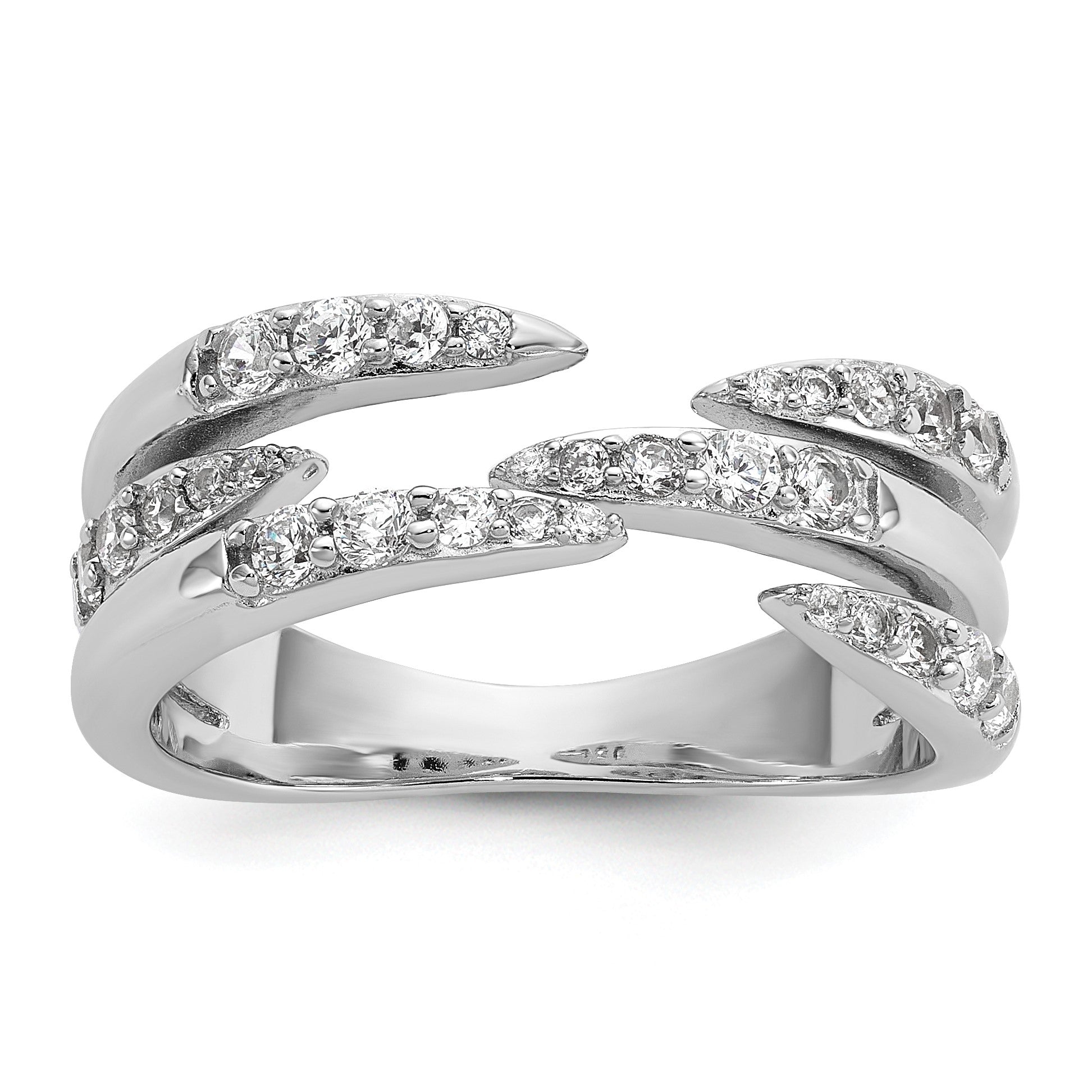 Sterling Silver Rhodium-plated CZ Polished Multi-Row Size 7 Ring