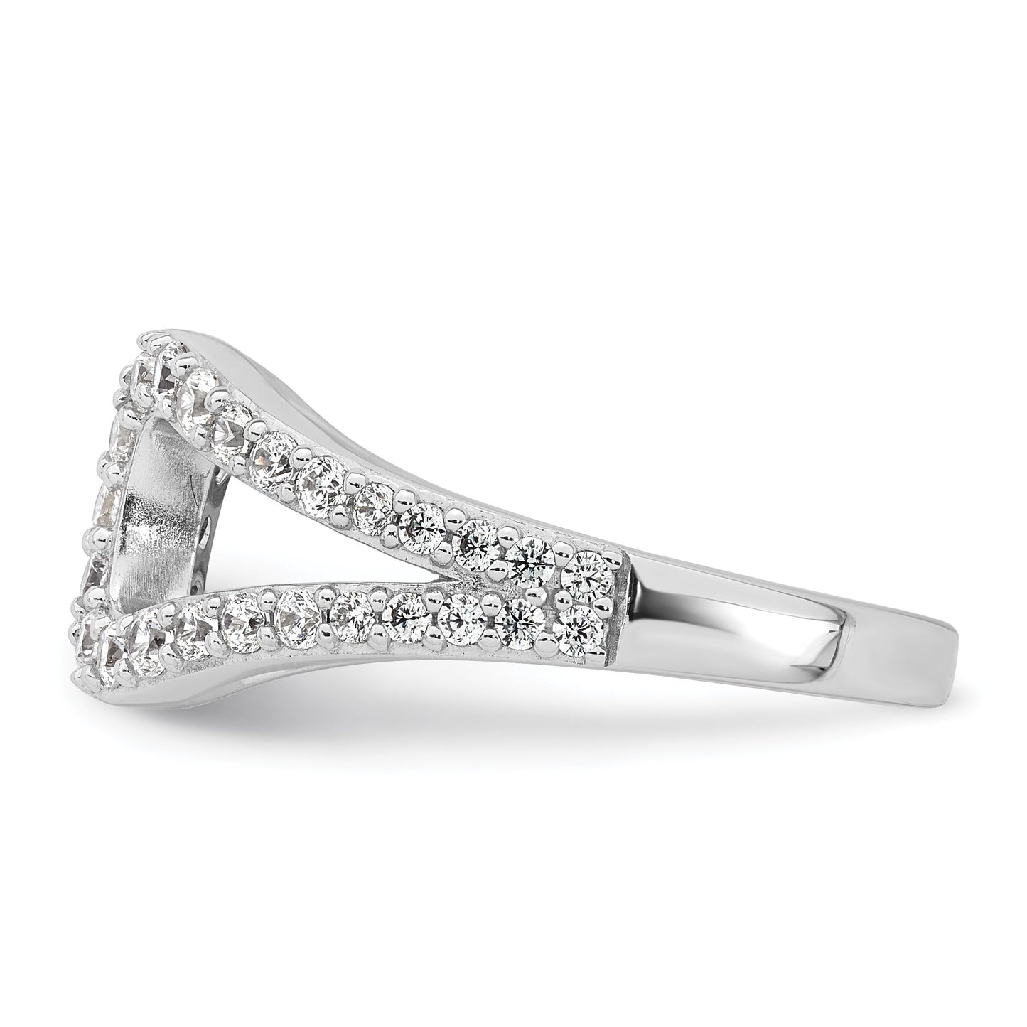 Sterling Silver Rhodium-plated Polished CZ Open Top Size 7 Ring