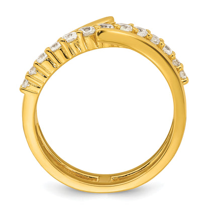Sterling Silver Gold-tone Polished Fancy CZ Size 6 Bypass Ring