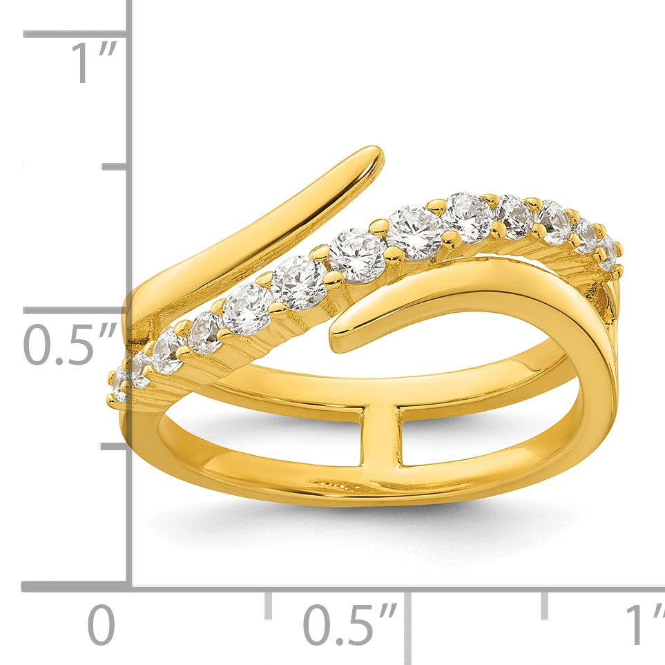 Sterling Silver Gold-tone Polished Fancy CZ Size 6 Bypass Ring