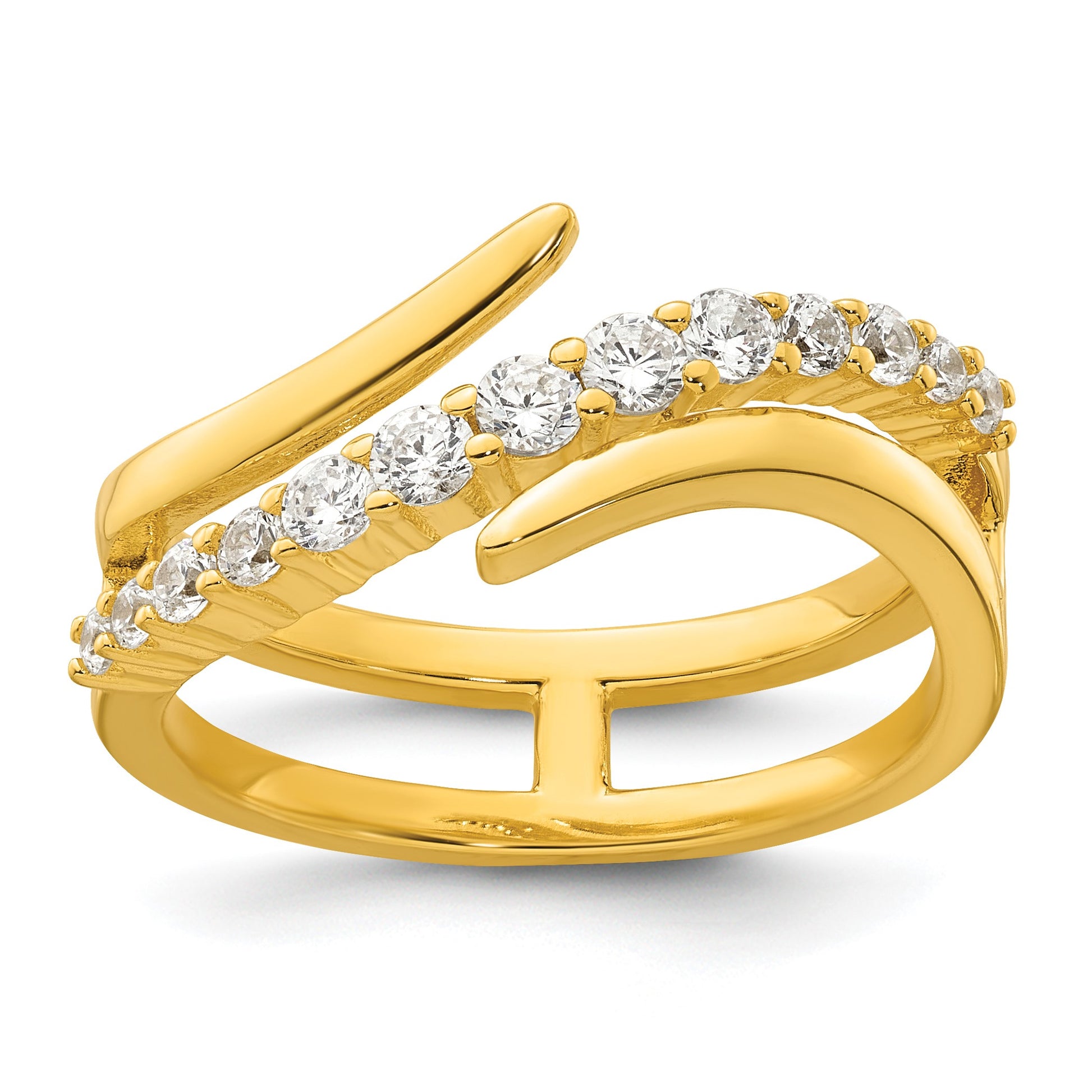 Sterling Silver Gold-tone Polished Fancy CZ Size 7 Bypass Ring