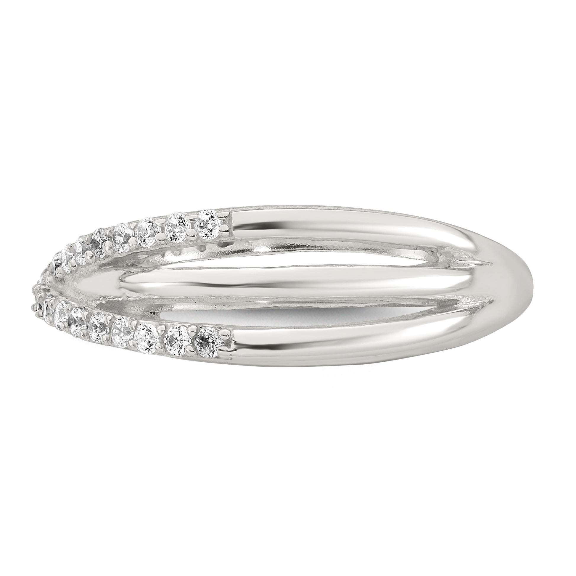 Sterling Silver Polished White CZ Fancy Crossed Size 6 Ring
