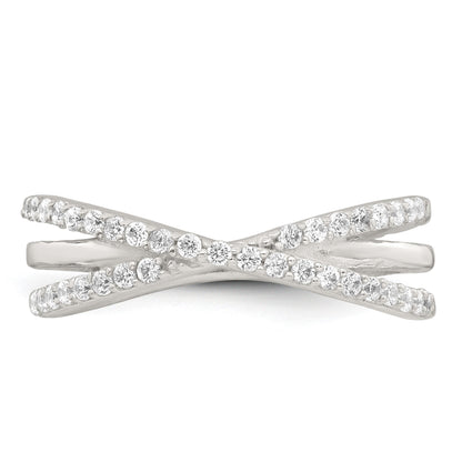 Sterling Silver Polished White CZ Fancy Crossed Size 6 Ring