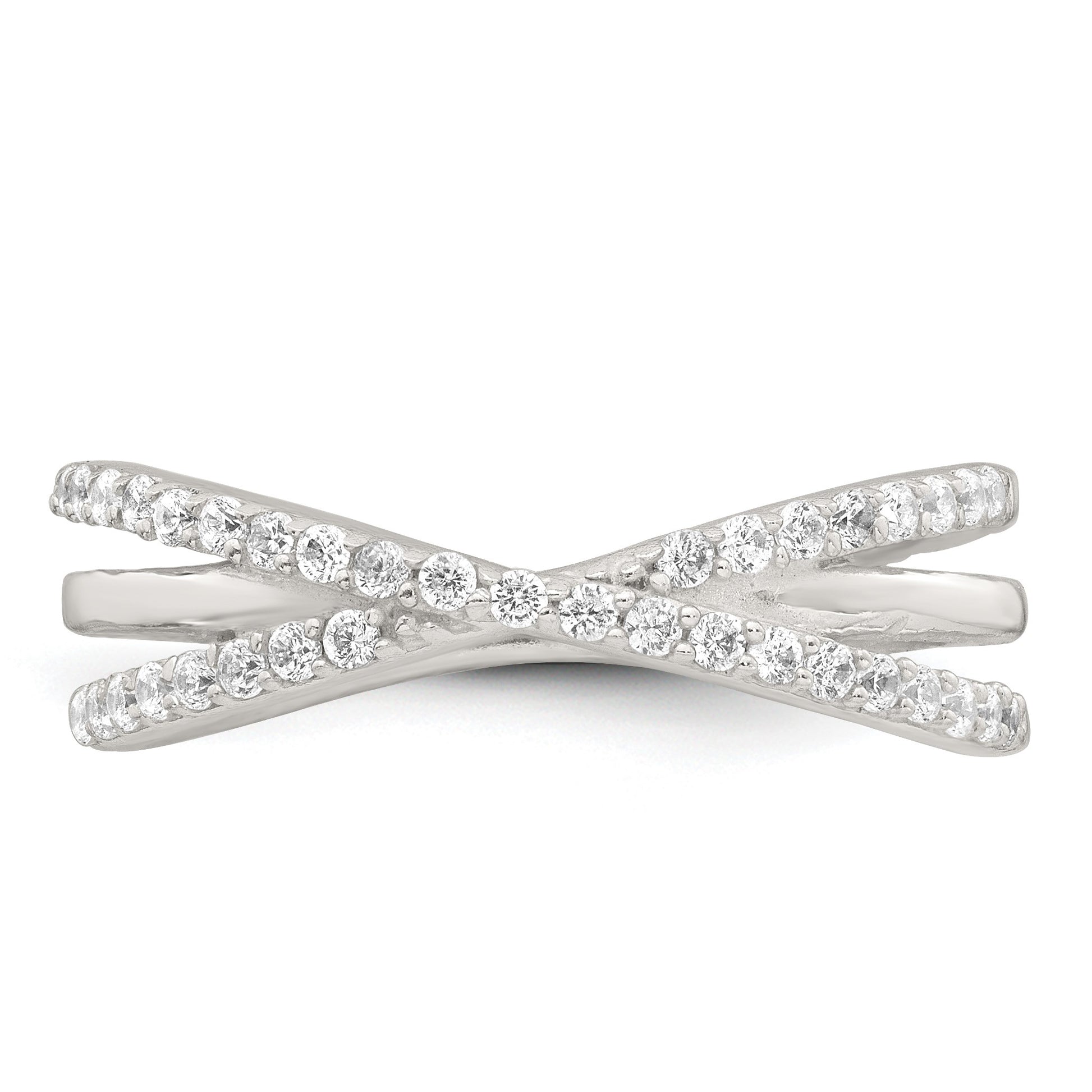 Sterling Silver Polished White CZ Fancy Crossed Size 7 Ring