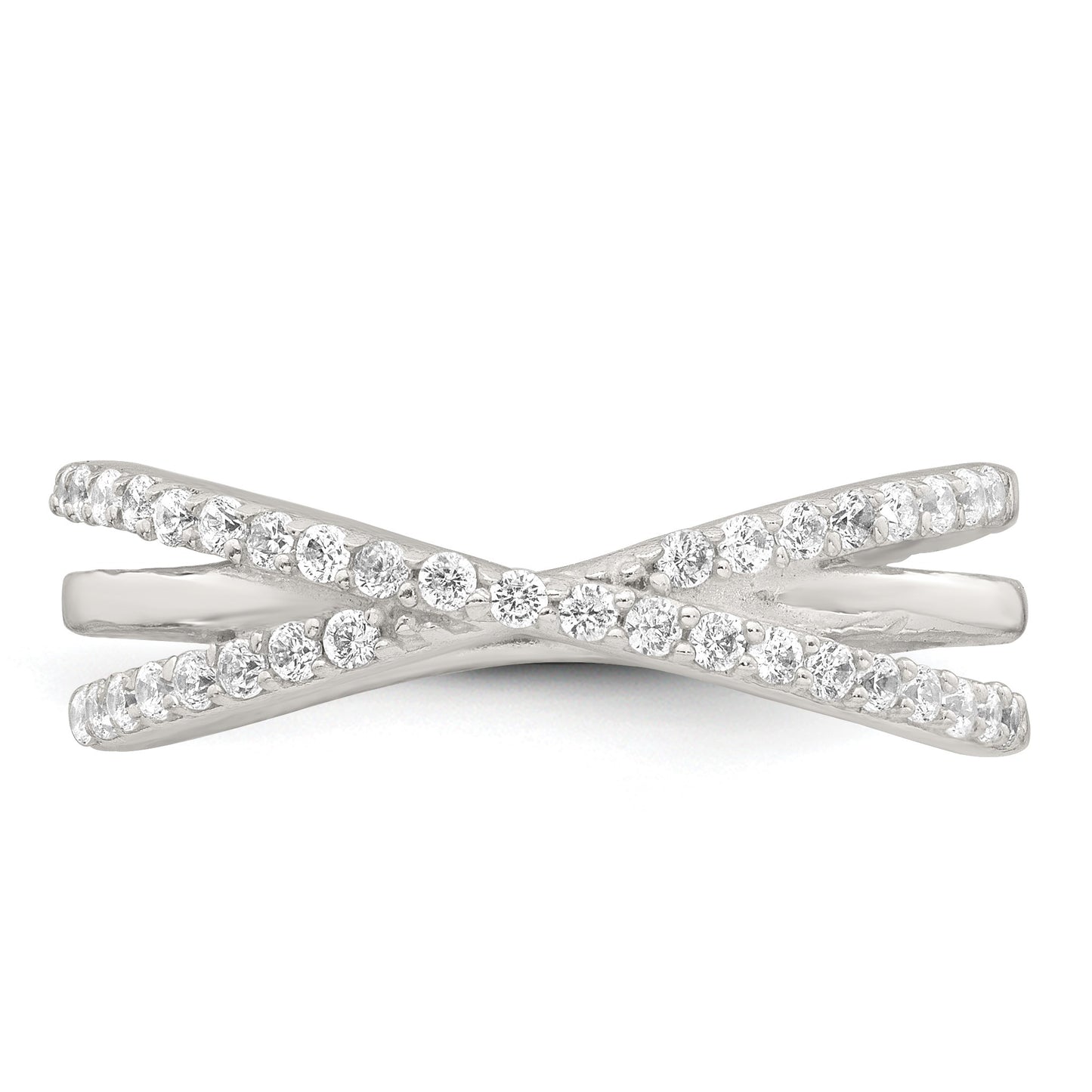 Sterling Silver Polished White CZ Fancy Crossed Size 8 Ring