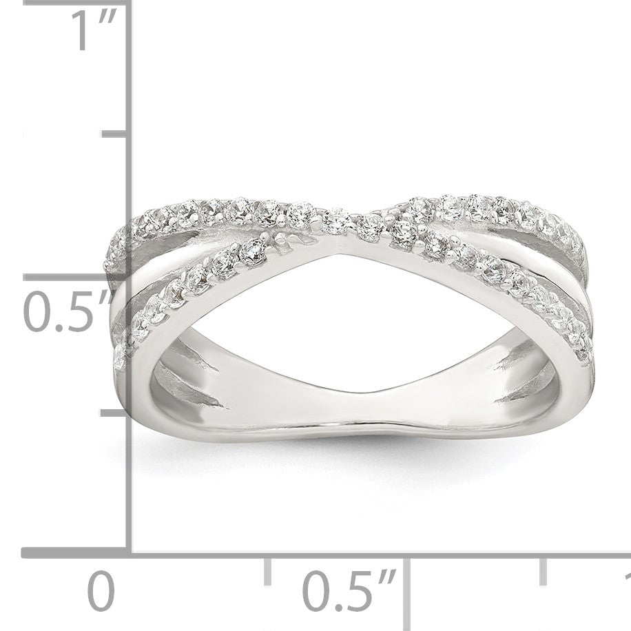 Sterling Silver Polished White CZ Fancy Crossed Size 6 Ring