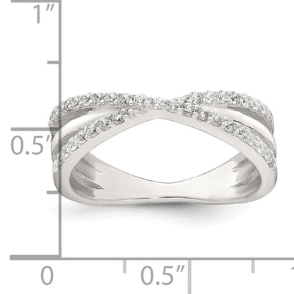 Sterling Silver Polished White CZ Fancy Crossed Size 8 Ring