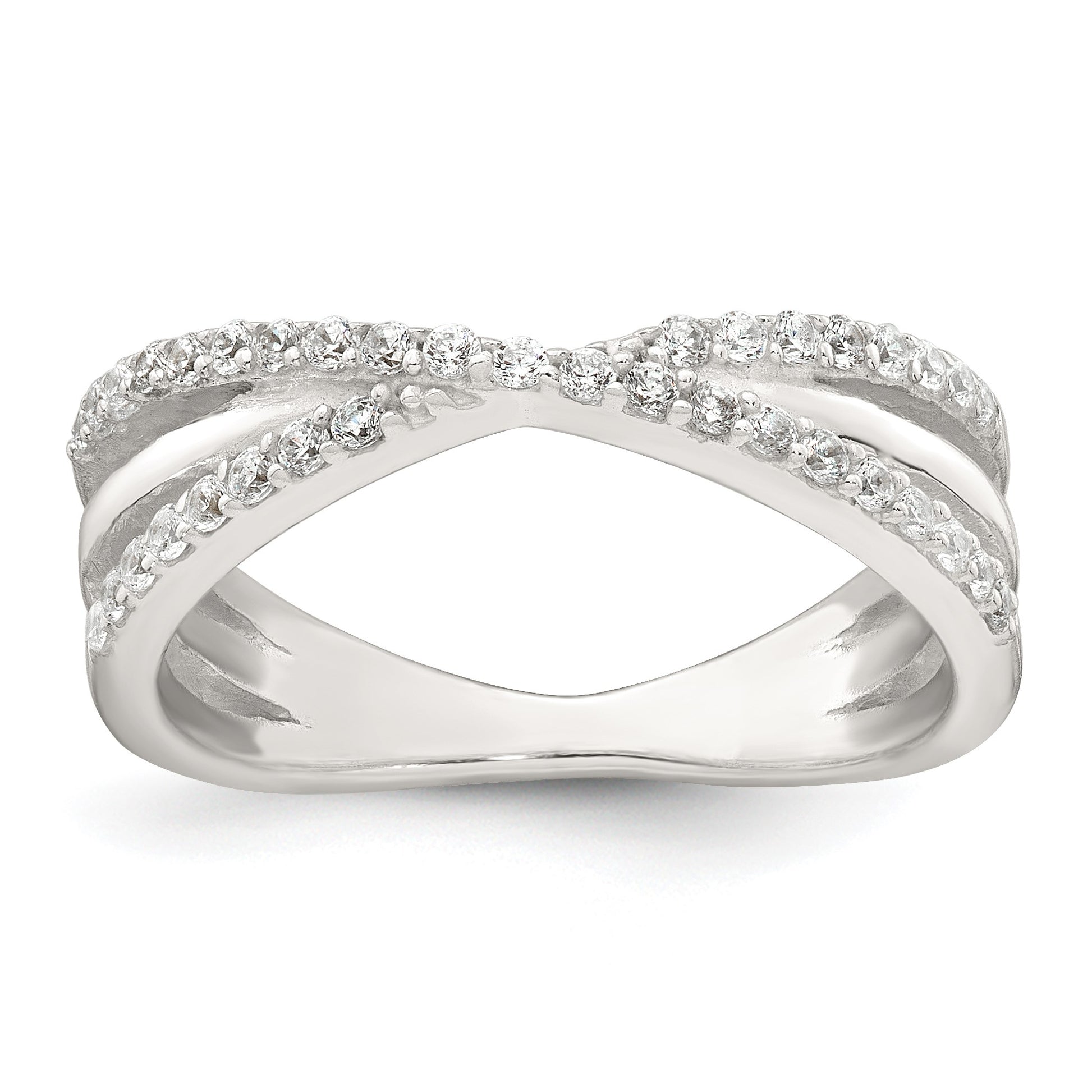 Sterling Silver Polished White CZ Fancy Crossed Size 6 Ring