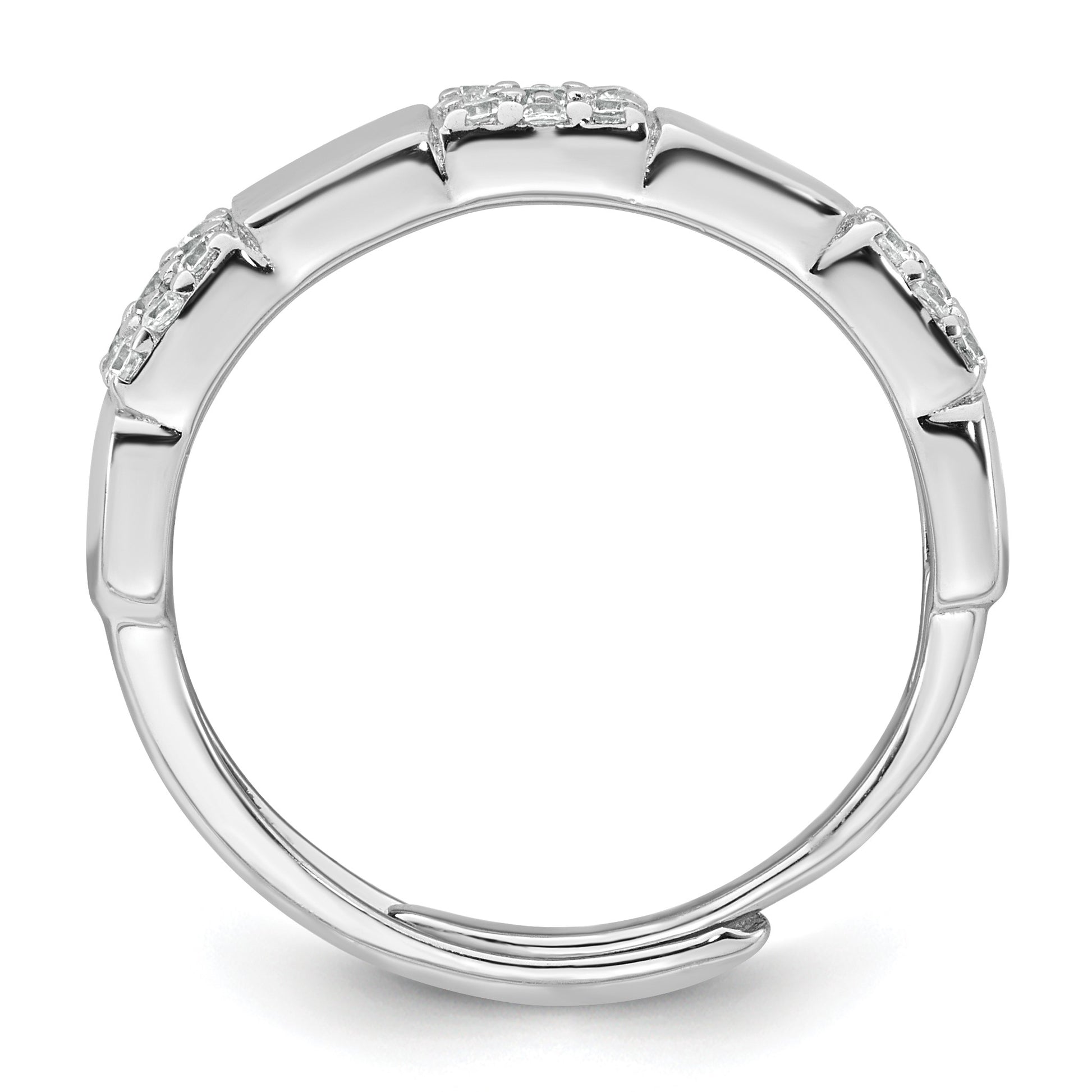 Sterling Silver Rhodium-plated Polished Pave CZ Squares Size 8 Adjustable Ring