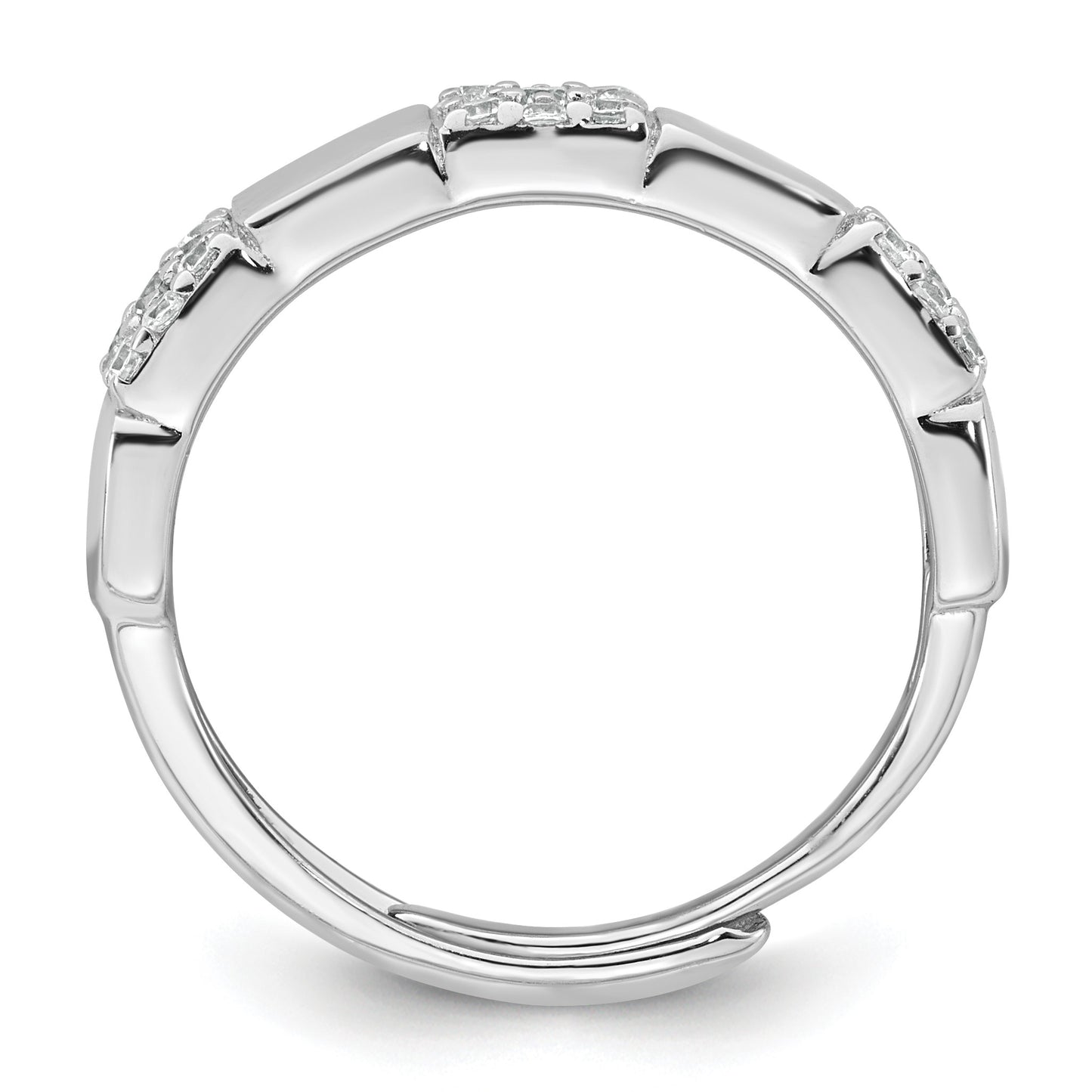 Sterling Silver Rhodium-plated Polished Pave CZ Squares Size 7 Adjustable Ring