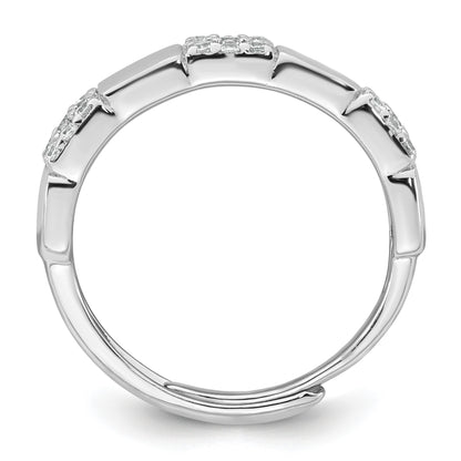 Sterling Silver Rhodium-plated Polished Pave CZ Squares Size 7 Adjustable Ring