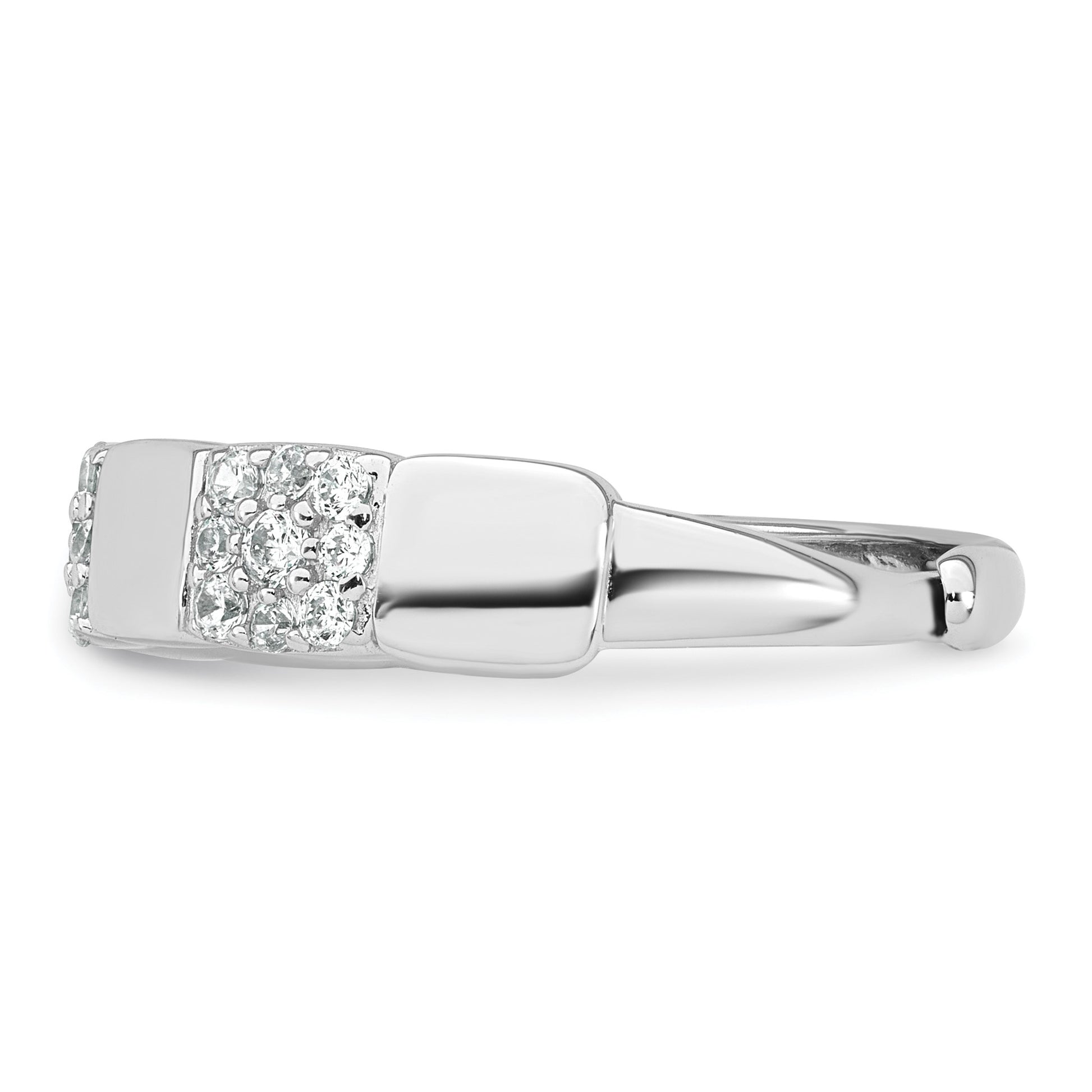 Sterling Silver Rhodium-plated Polished Pave CZ Squares Size 8 Adjustable Ring