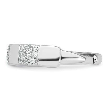 Sterling Silver Rhodium-plated Polished Pave CZ Squares Size 8 Adjustable Ring