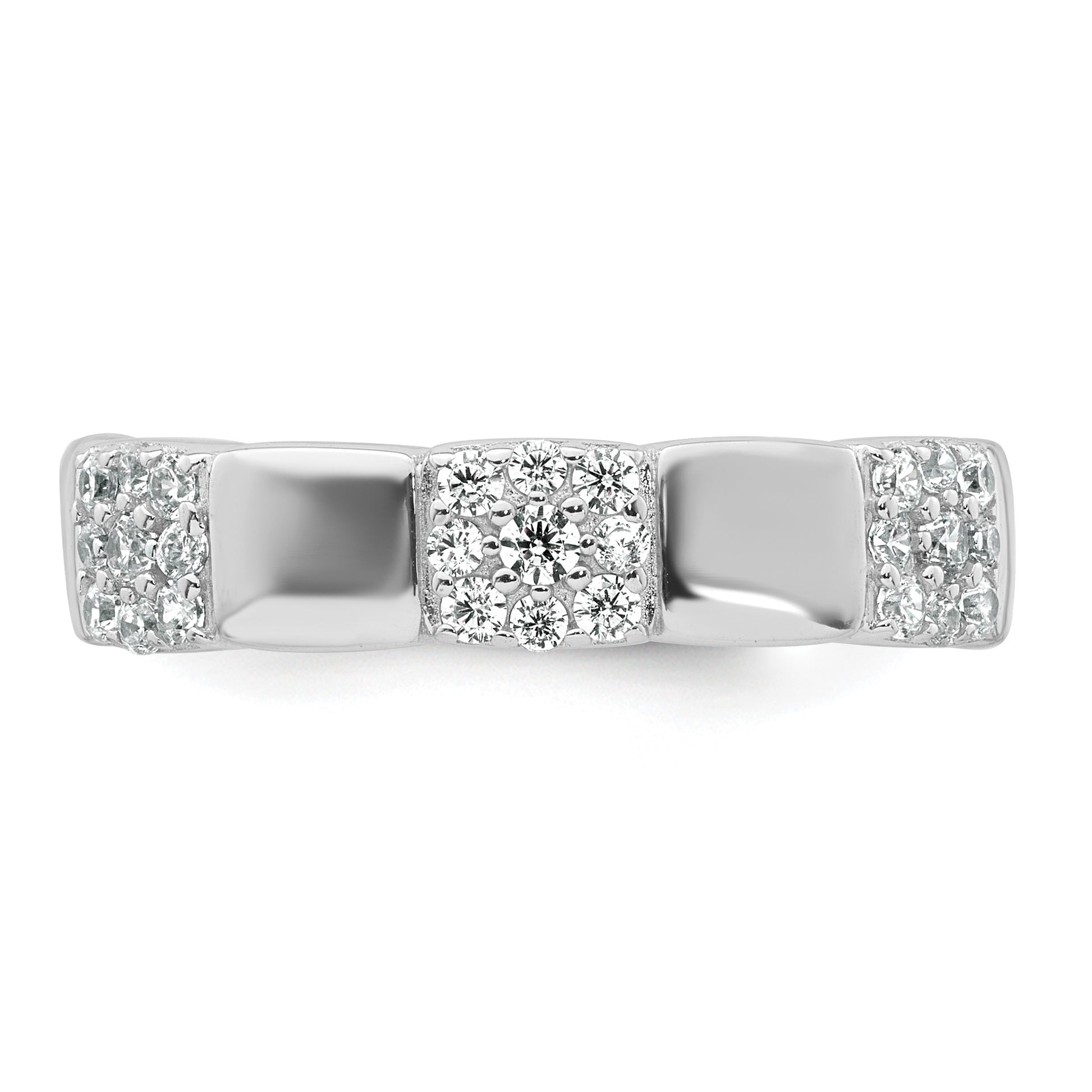Sterling Silver Rhodium-plated Polished Pave CZ Squares Size 8 Adjustable Ring