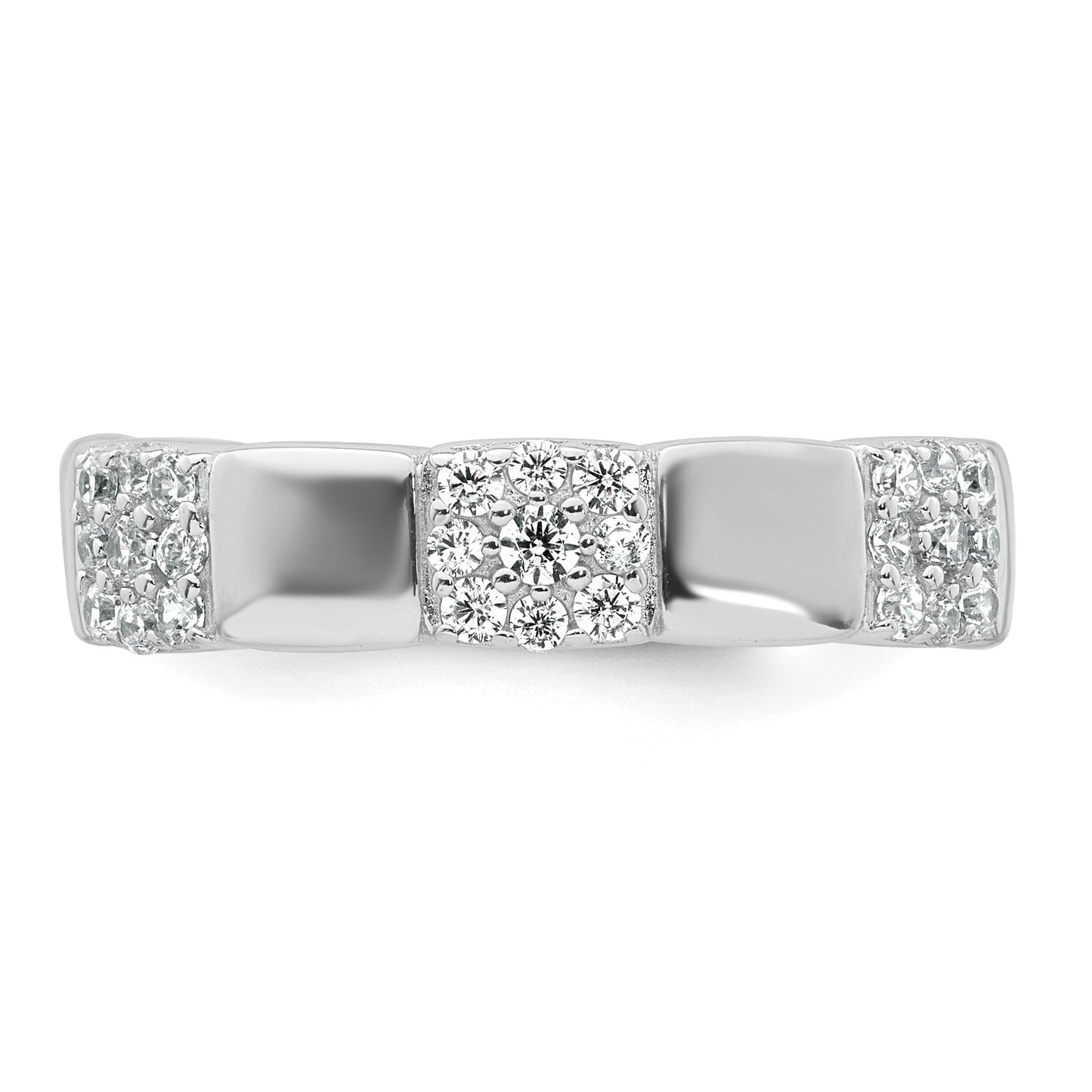 Sterling Silver Rhodium-plated Polished Pave CZ Squares Size 6 Adjustable Ring