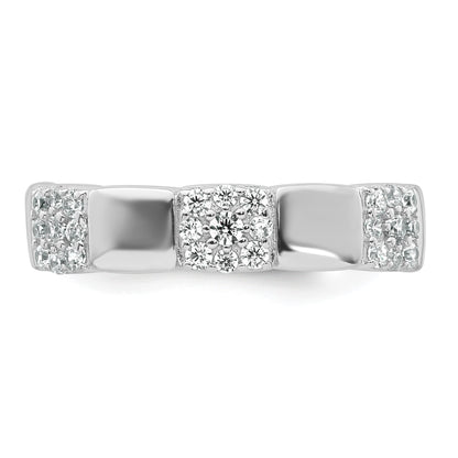 Sterling Silver Rhodium-plated Polished Pave CZ Squares Size 6 Adjustable Ring