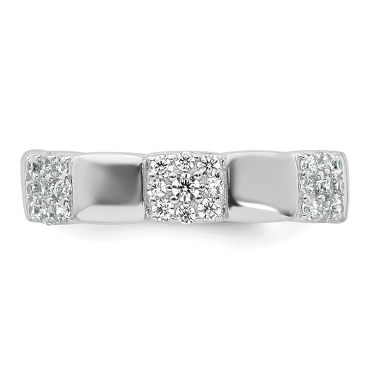 Sterling Silver Rhodium-plated Polished Pave CZ Squares Size 6 Adjustable Ring