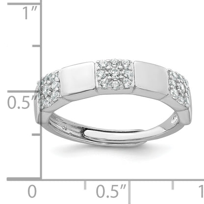 Sterling Silver Rhodium-plated Polished Pave CZ Squares Size 8 Adjustable Ring