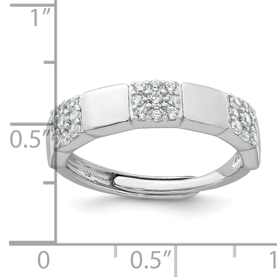 Sterling Silver Rhodium-plated Polished Pave CZ Squares Size 6 Adjustable Ring