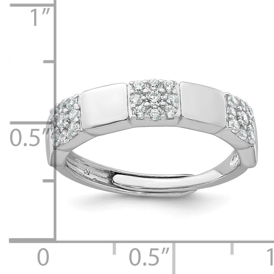 Sterling Silver Rhodium-plated Polished Pave CZ Squares Size 7 Adjustable Ring
