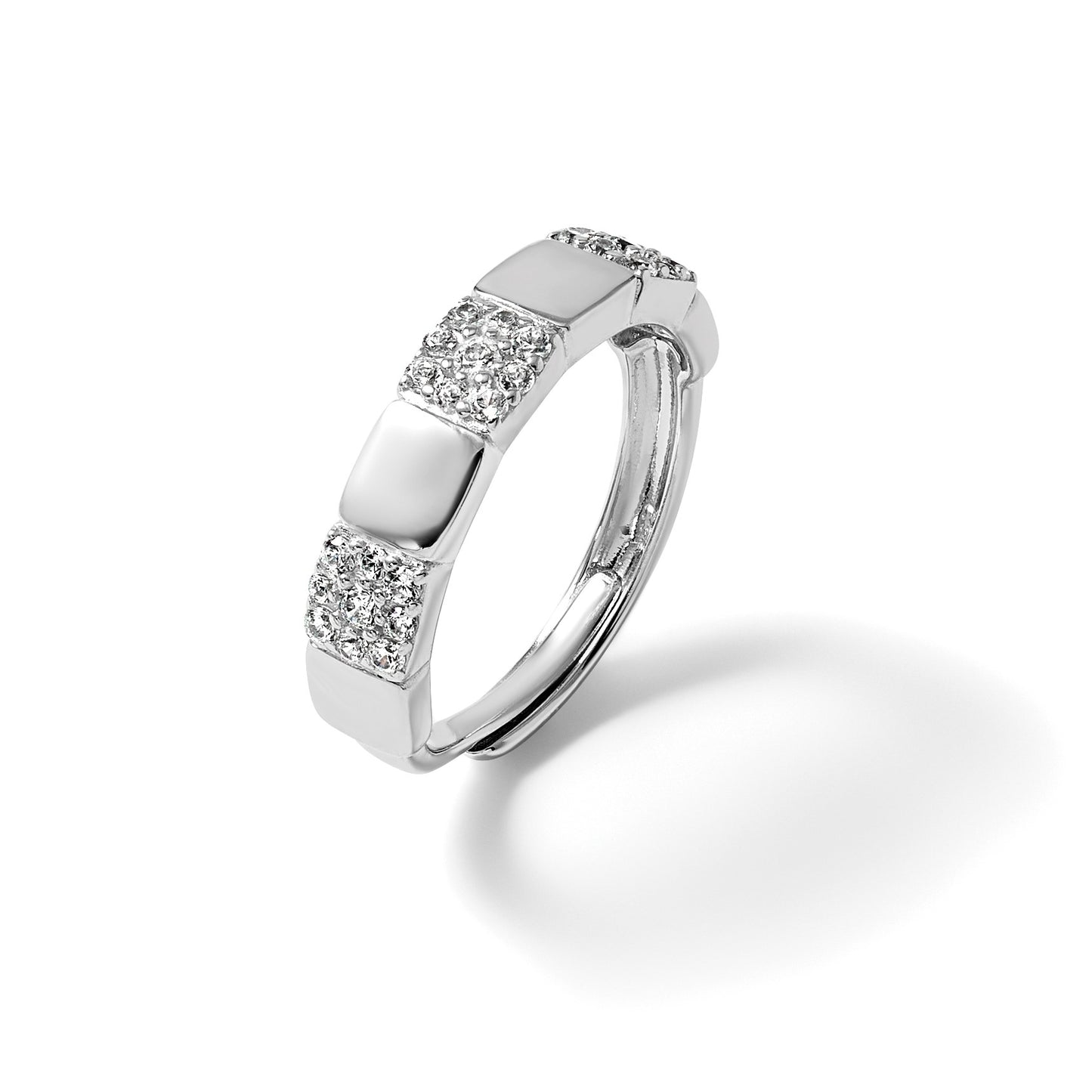 Sterling Silver Rhodium-plated Polished Pave CZ Squares Size 8 Adjustable Ring