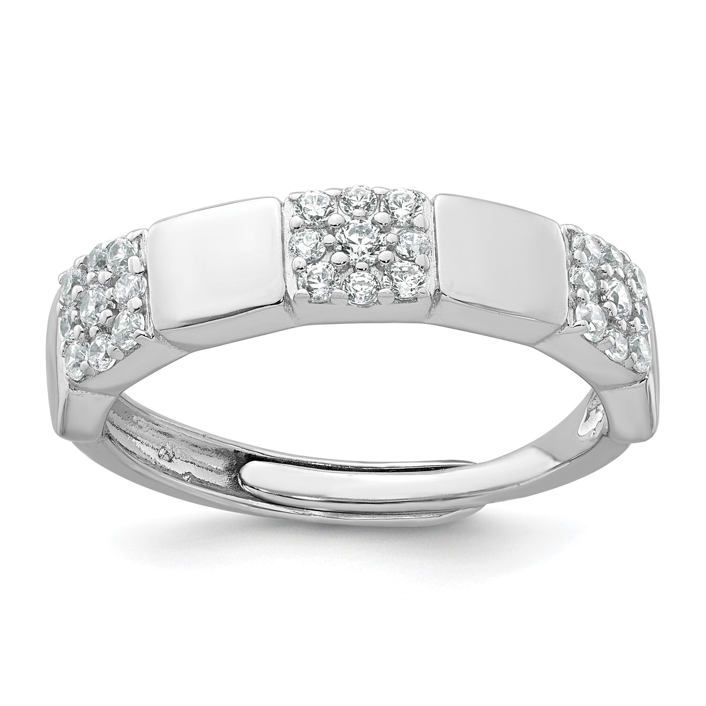 Sterling Silver Rhodium-plated Polished Pave CZ Squares Size 8 Adjustable Ring