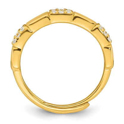 Sterling Silver Gold-tone Polished Pave CZ Squares Size 6 Adjustable Ring