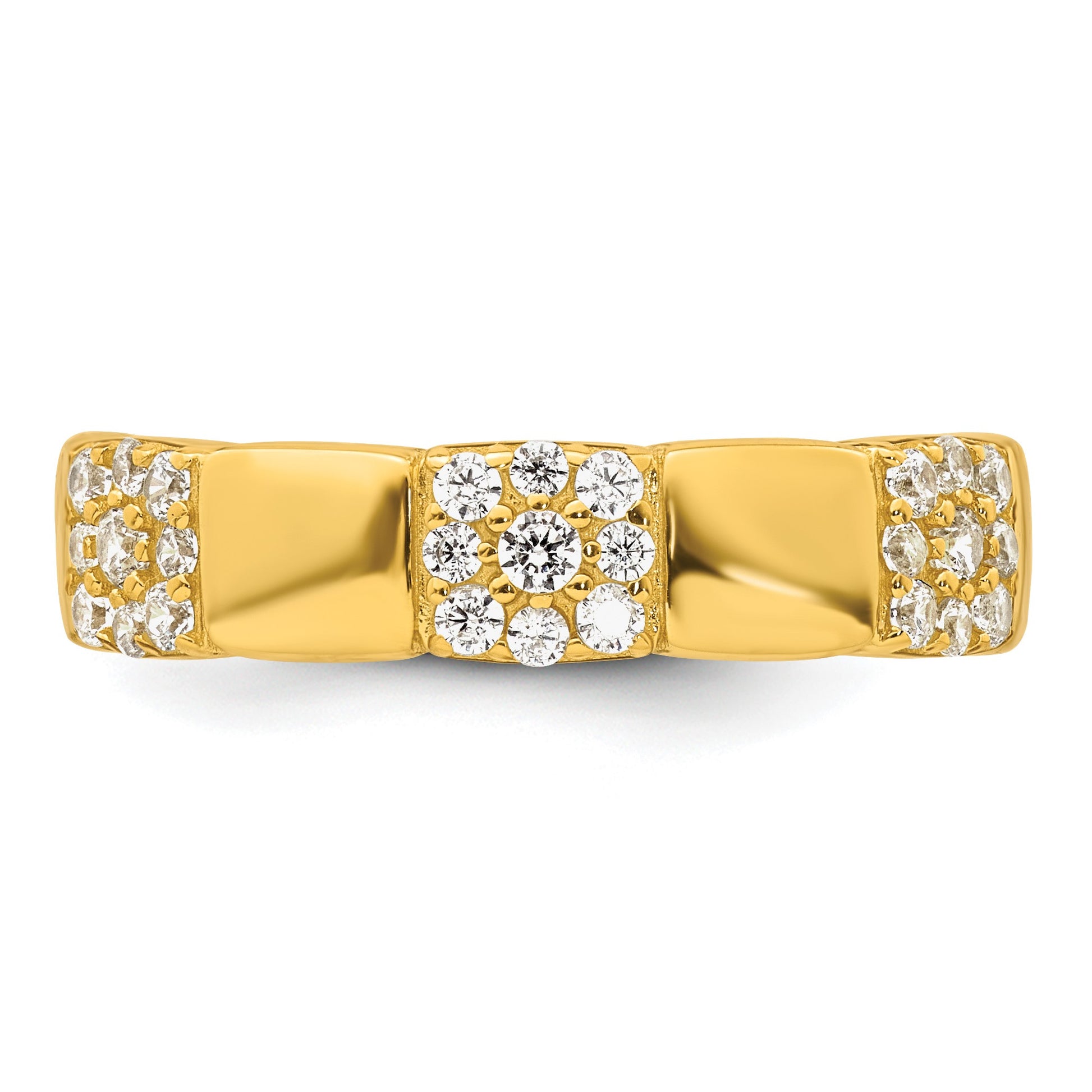 Sterling Silver Gold-tone Polished Pave CZ Squares Size 8 Adjustable Ring