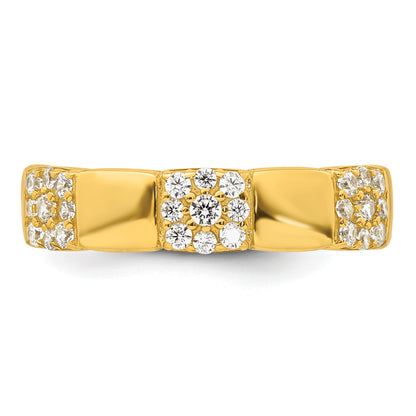 Sterling Silver Gold-tone Polished Pave CZ Squares Size 8 Adjustable Ring