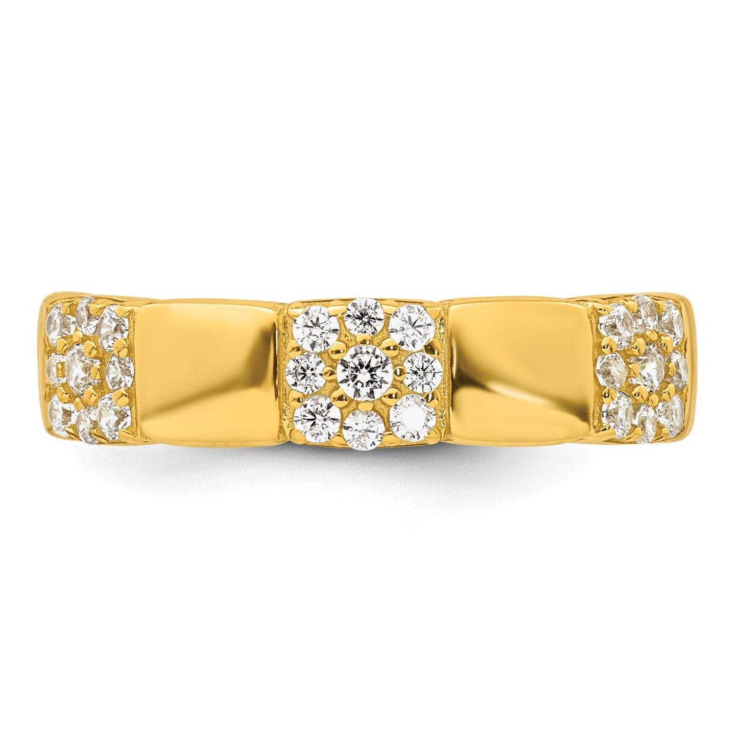 Sterling Silver Gold-tone Polished Pave CZ Squares Size 7 Adjustable Ring