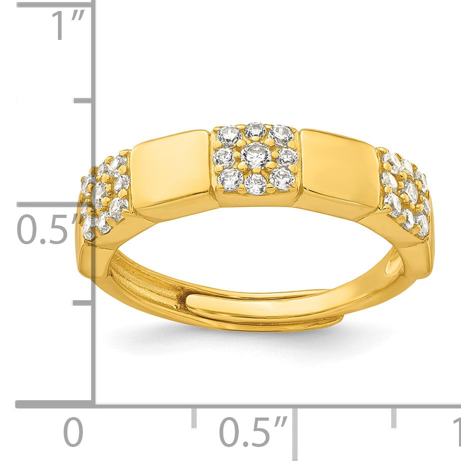 Sterling Silver Gold-tone Polished Pave CZ Squares Size 7 Adjustable Ring