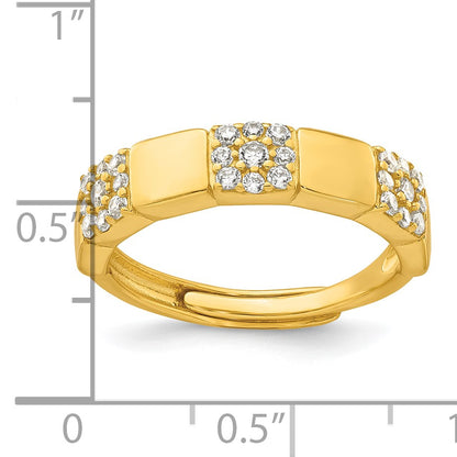 Sterling Silver Gold-tone Polished Pave CZ Squares Size 7 Adjustable Ring