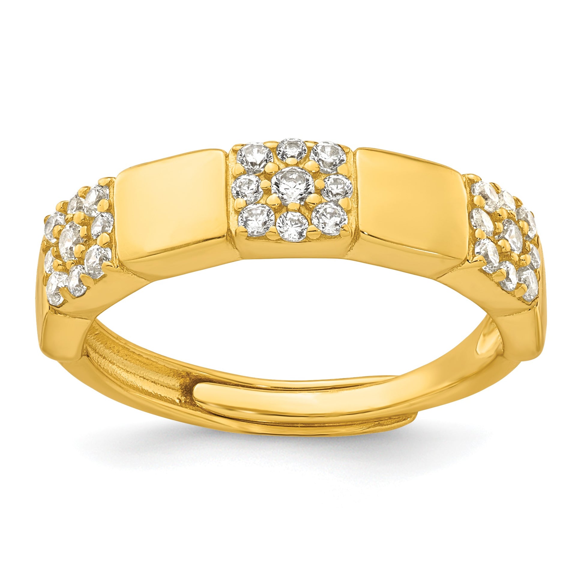 Sterling Silver Gold-tone Polished Pave CZ Squares Size 8 Adjustable Ring