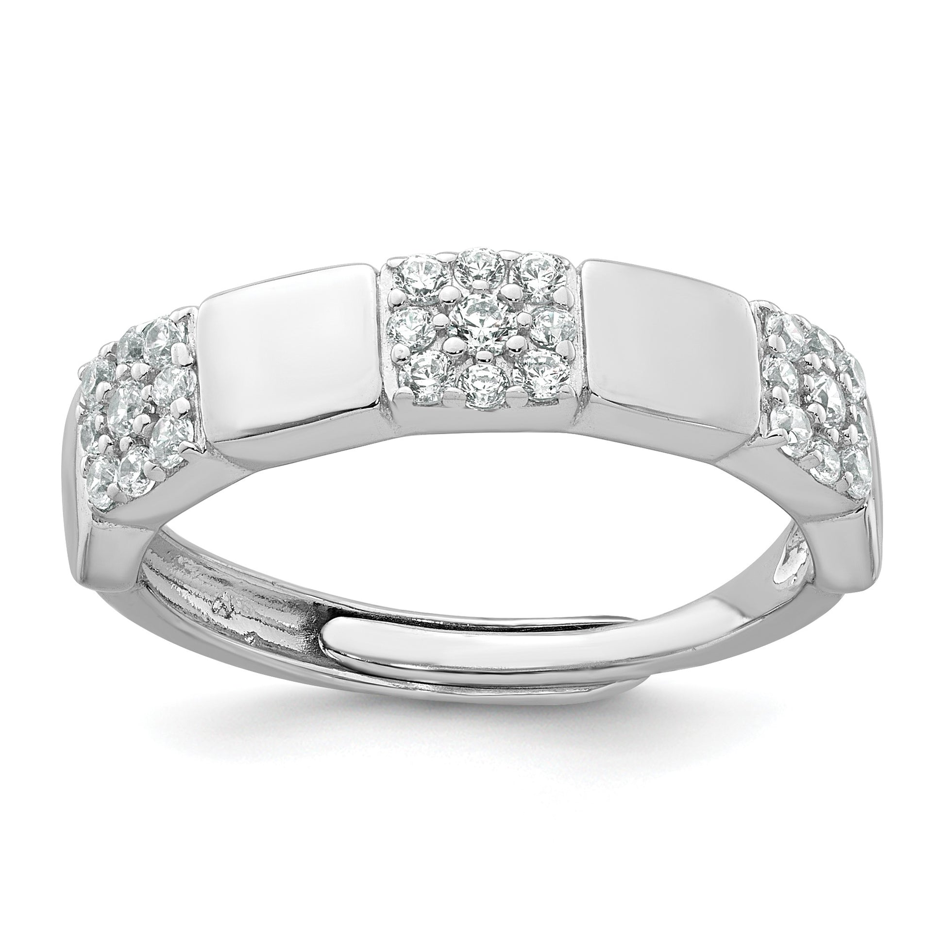 Sterling Silver Rhodium-plated Polished Pave CZ Squares Size 7 Adjustable Ring