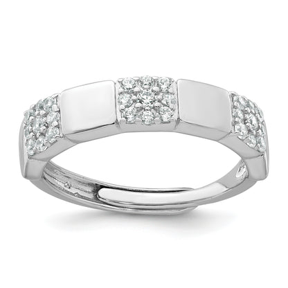 Sterling Silver Rhodium-plated Polished Pave CZ Squares Size 7 Adjustable Ring