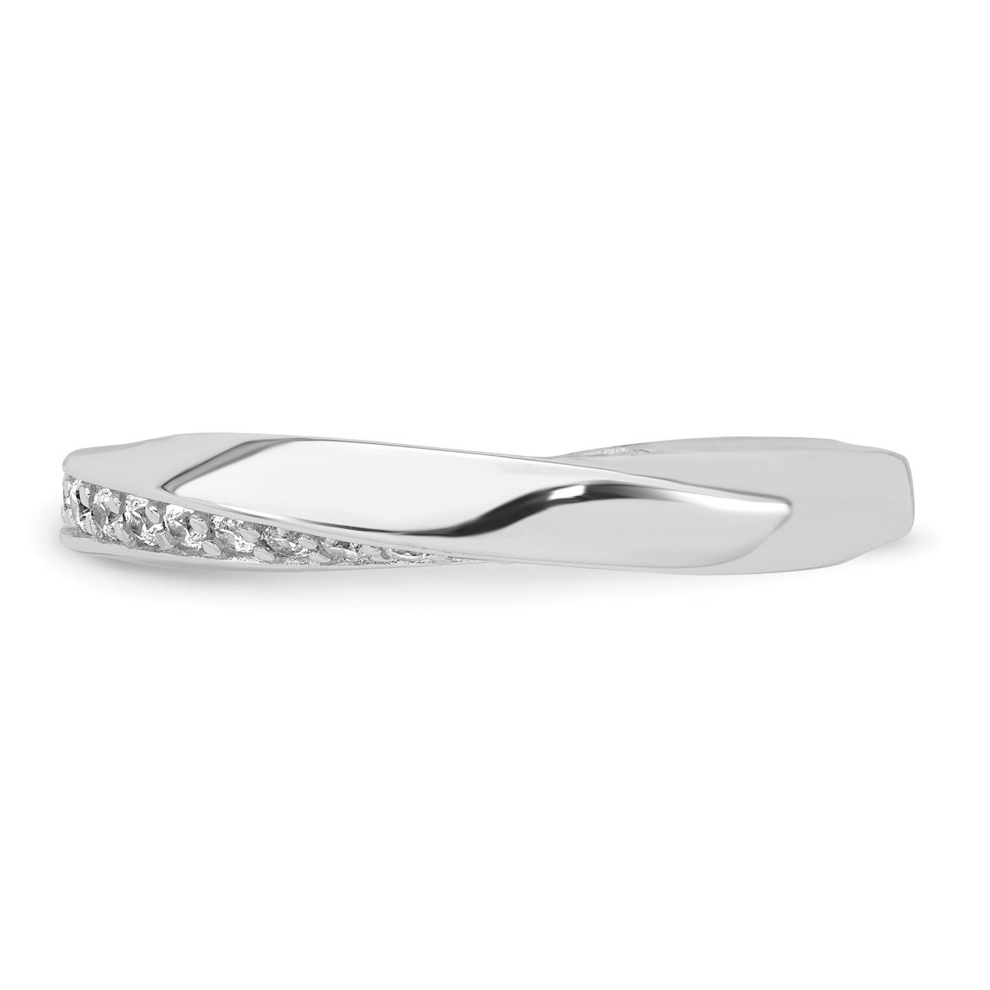 Sterling Silver Rhodium-plated Polished and Twisted CZ 3.1mm Band Size 6 Ring
