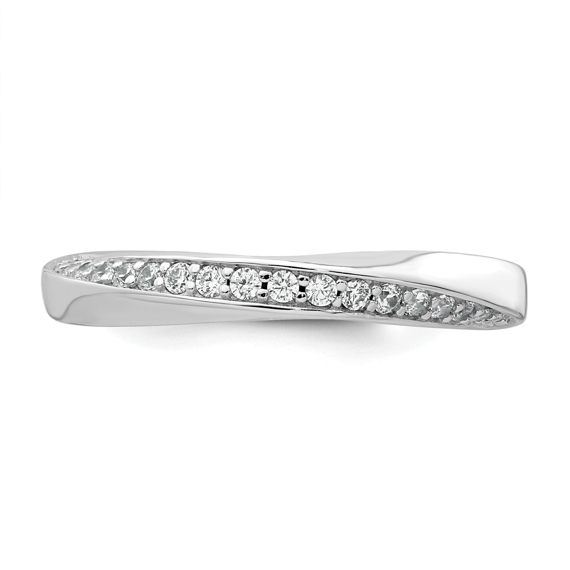 Sterling Silver Rhodium-plated Polished and Twisted CZ 3.1mm Band Size 7 Ring