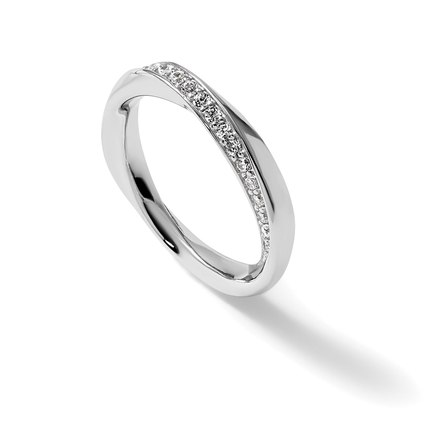 Sterling Silver Rhodium-plated Polished and Twisted CZ 3.1mm Band Size 8 Ring