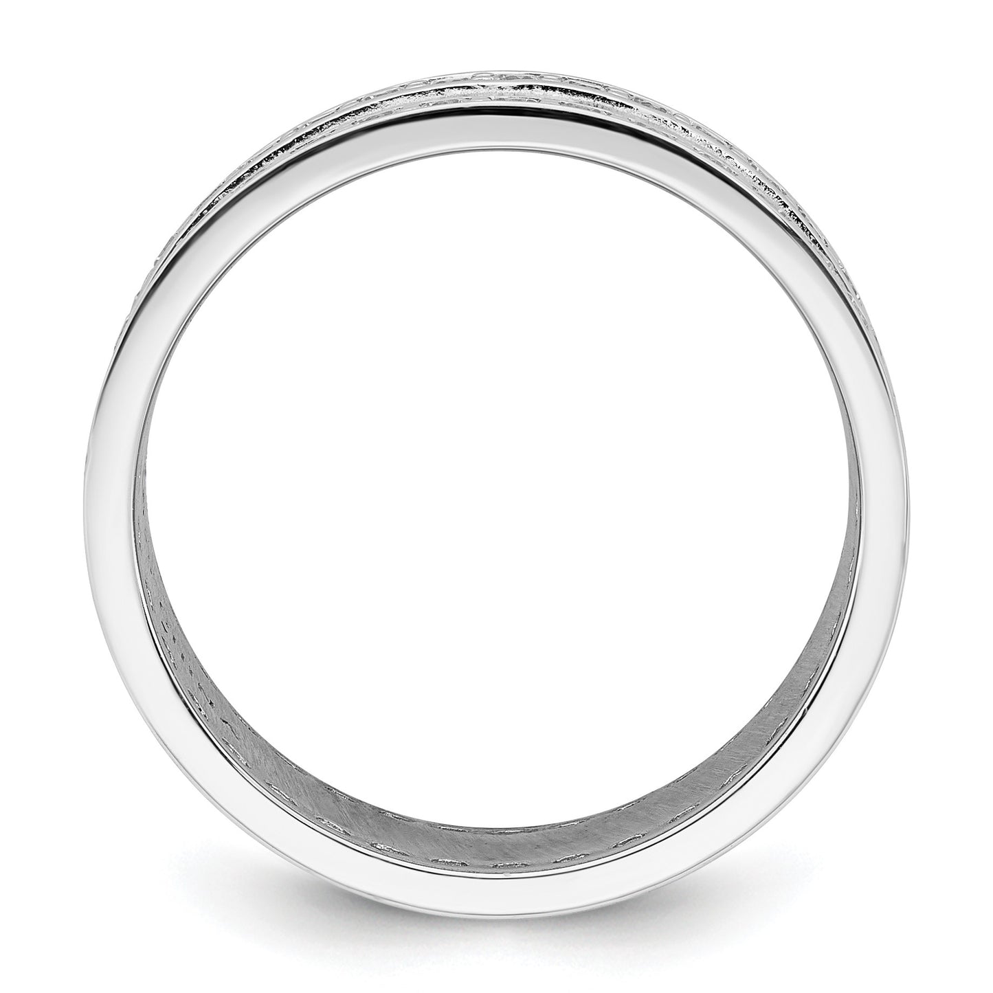 Sterling Silver Rhodium-plated CZ Polished And Hammered 9.5mm Band Size 7 Ring