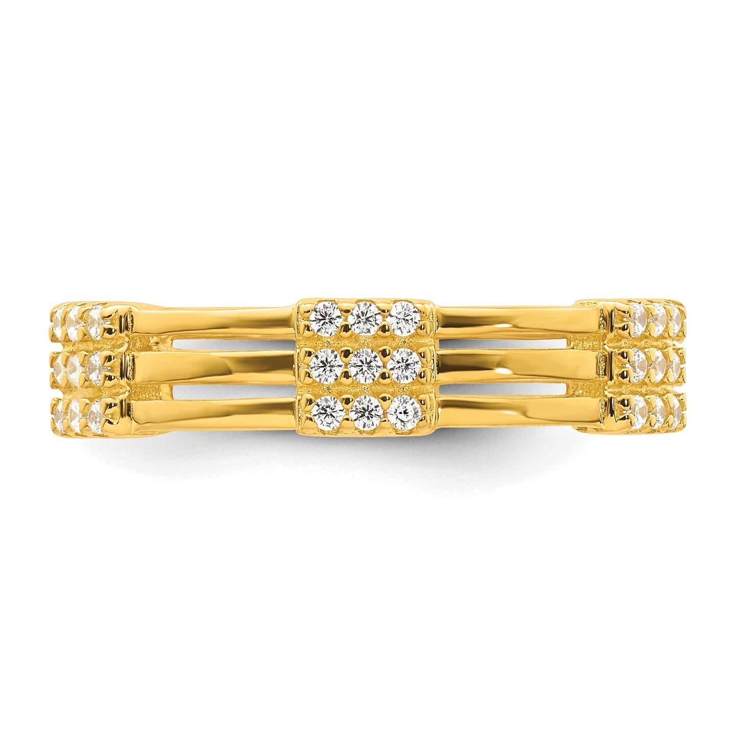 Sterling Silver Gold-tone Polished CZ 3-Row Size 7 Eternity Band Ring