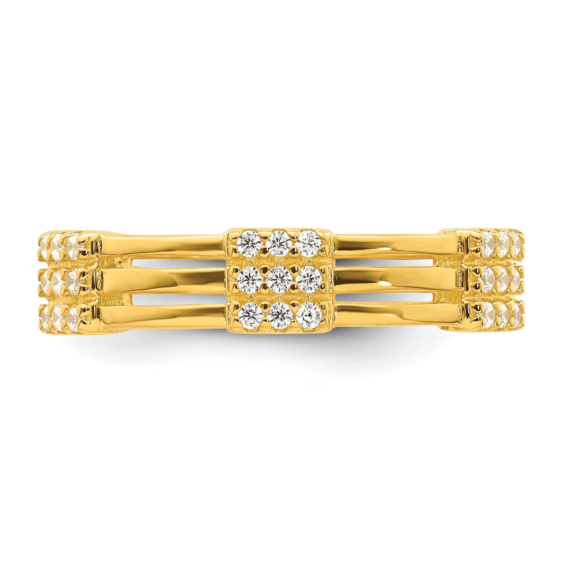 Sterling Silver Gold-tone Polished CZ 3-Row Size 7 Eternity Band Ring