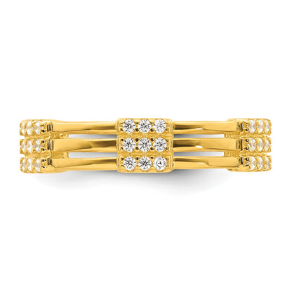 Sterling Silver Gold-tone Polished CZ 3-Row Size 6 Eternity Band Ring