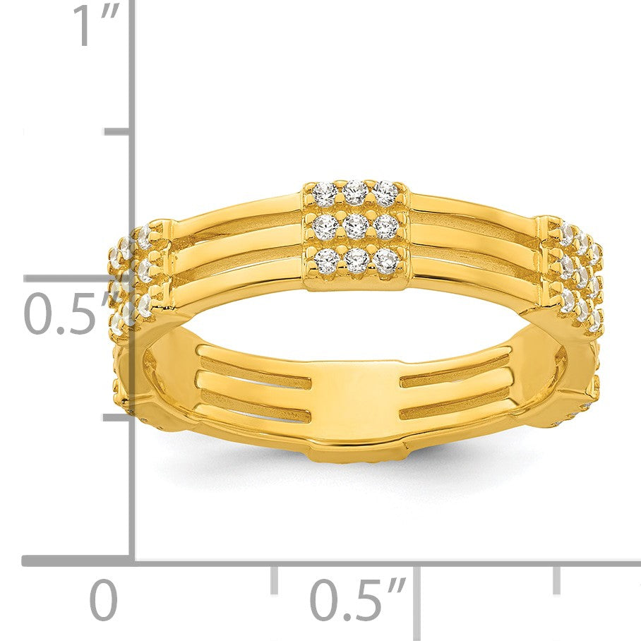 Sterling Silver Gold-tone Polished CZ 3-Row Size 6 Eternity Band Ring