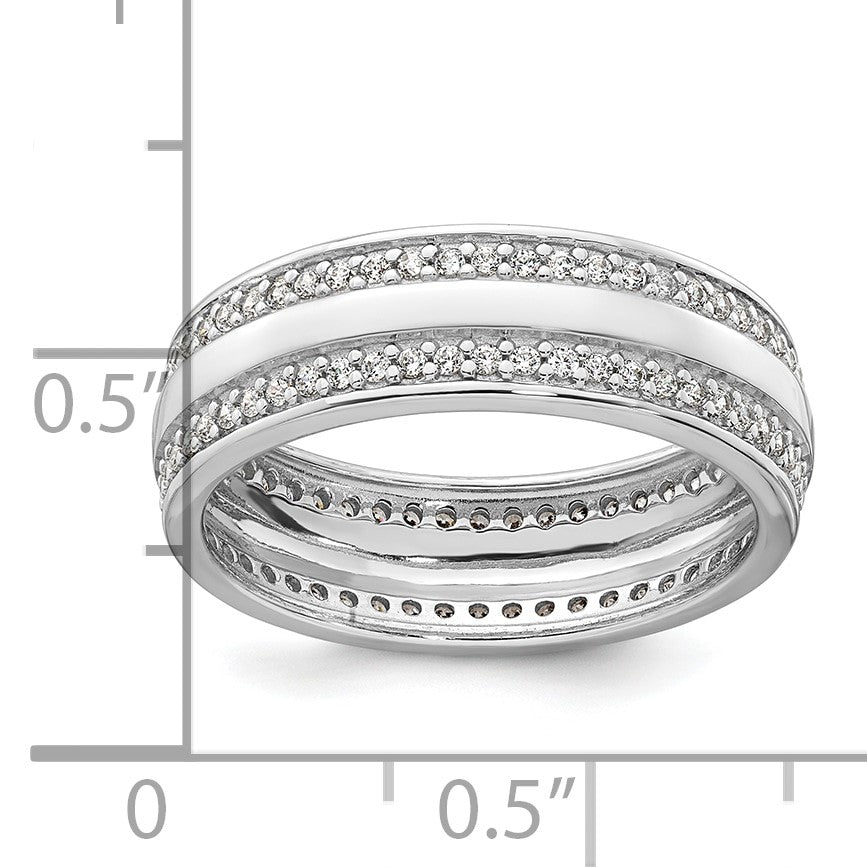 Sterling Silver Rhodium-plated Polished 6.5mm CZ Band Size 6 Ring