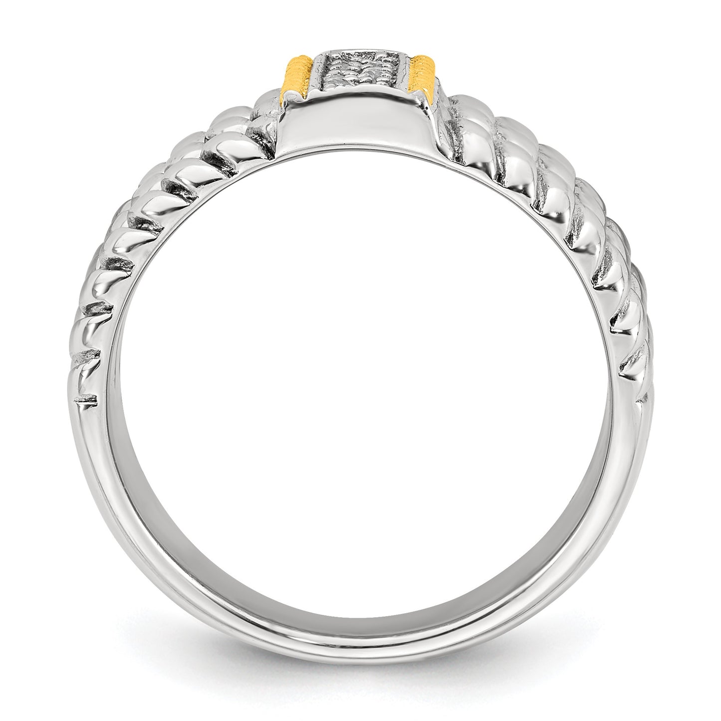 Sterling Silver with 14k Accent Antiqued Polished CZ Triple Twisted Ring