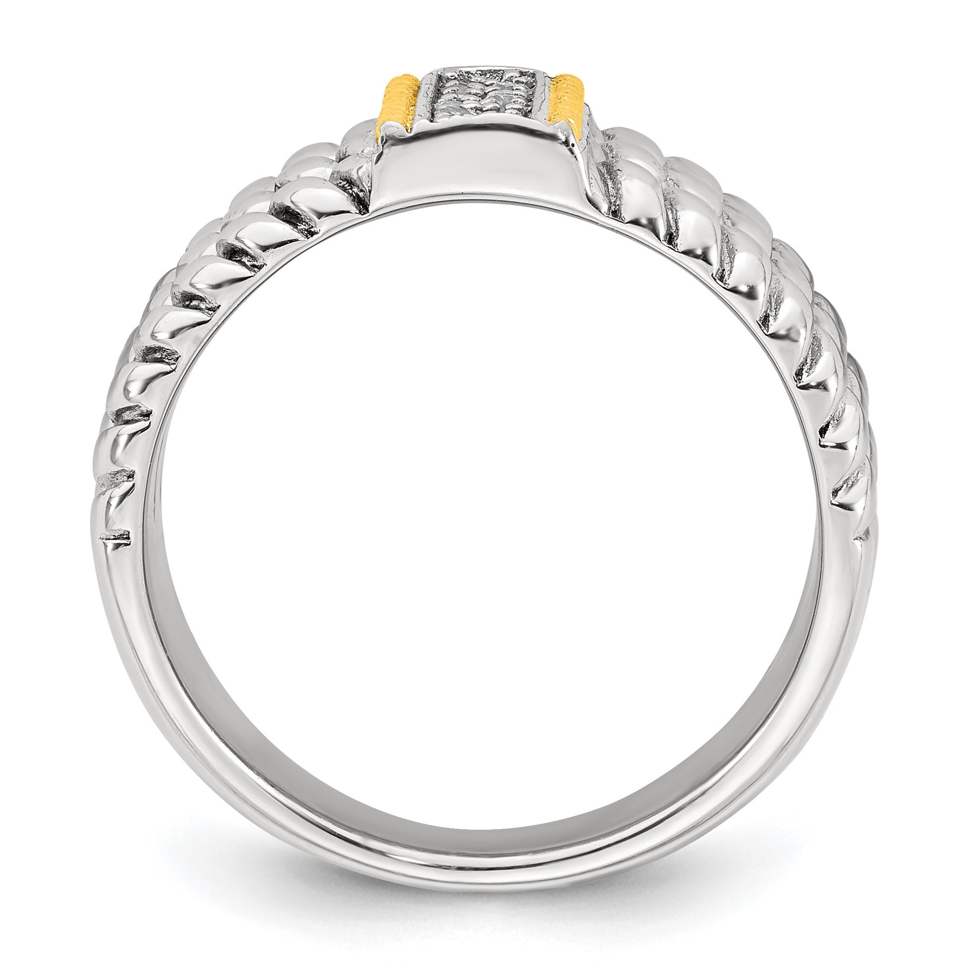 Sterling Silver with 14k Accent Antiqued Polished CZ Triple Twisted Ring