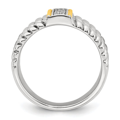 Sterling Silver with 14k Accent Antiqued Polished CZ Triple Twisted Ring