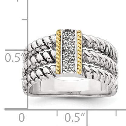Sterling Silver with 14k Accent Antiqued Polished CZ Triple Twisted Ring