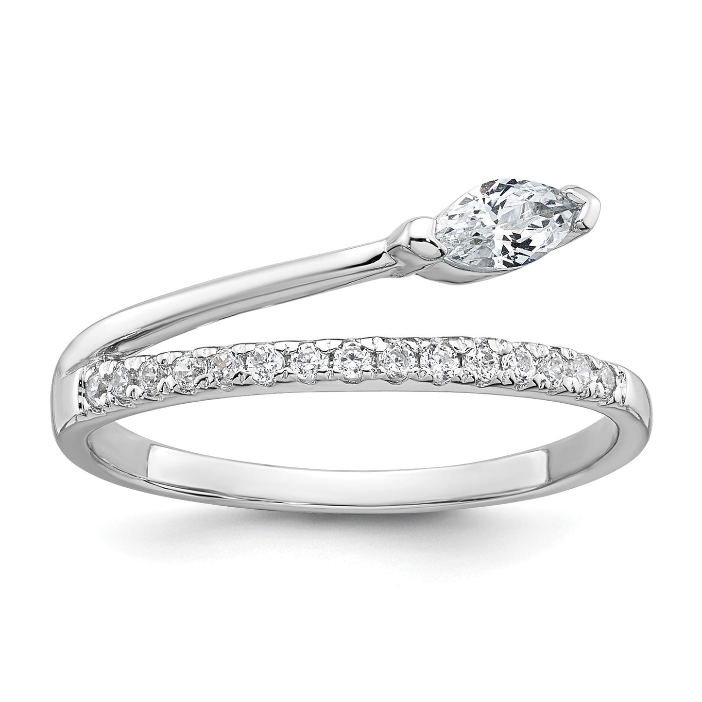 Sterling Silver Rhodium-plated Polished Fancy Marquise and Round CZ Size 8 Ring